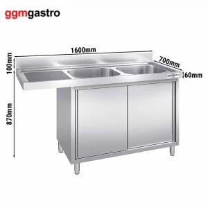 Venta Caliente Muebles de Cocina Comercial Lavavajillas de Acero Inoxidable con Dos Fregaderos a la Derecha