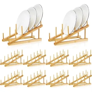 Bamboo Kitchen Dish Drying Rack for Dish Plate Bowl Cutting Board Display Stand-Durable Portable Modern Non-folding