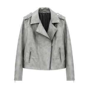 Grey PU Leather Jacket