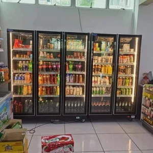 Vertical Wine Refrigerator Display Beverage Cooler with LED Lighting and Glass Doors