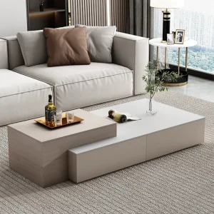 Modern Wood Frame Adjustable Coffee Table Marble Top for Living Room Furniture Durable and Storage Extendable