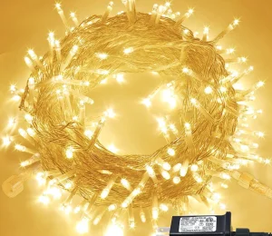 100 LED Connectable String Lights 33FT Warm White Waterproof Twinkle Fairy Lights Clear Wire Plug-in for Outdoor Christmas Decor