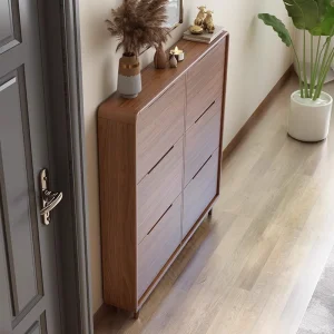 Home Living Room Ultra-Thin Flip Adjustable Shoe Cabinet Modern Simple Narrow Solid Wood Frame Wall-Mounted Storage Cabinet