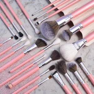 Wholesale Vegan Professional Makeup Brush Set 16-Piece Custom Logo Private Label Pink Fan Brush Wood Handle Face Concealer Use