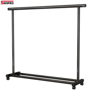 Sanipro Iron Mobile Folding Indoor Laundry Drying Hanger with Single Rod, Clothes Hanging Rack for Bedroom and Balcony Storage