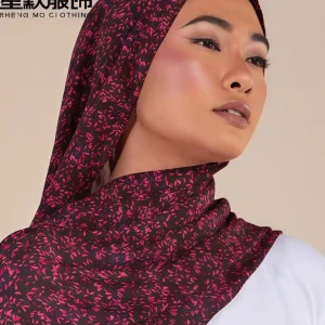 Elastic Satin Baby Seam 70*180cm Printed Hijab Muslim Scarf Shawl Factory