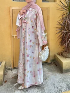 YXW009 Modest Handmade Women Blouse Long-Sleeve Wool Knitted Tie Dye Floor Length Four-Way Stretch Breathable Decorative Details