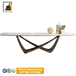 Manufacture Luxury Italian Villa Dining Room Furniture with Metal &amp; Marble Dining Table