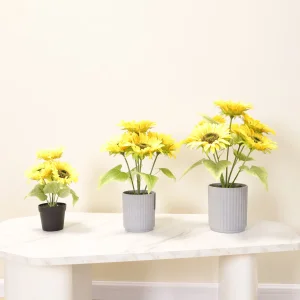 Wholesale High Quality Yellow Artificial Sunflowers with Pot for Home Wedding