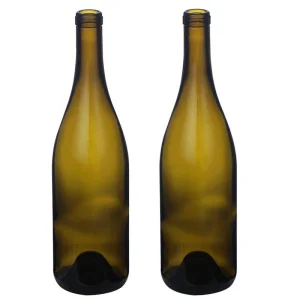 Wholesale 750 ml Antique Green Glass Burgundy Wine Bottles Cork Finish Manufacturer, Suppliers