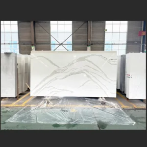 Artifical Stone White Calacatta Quartz Stone with Black Veins Scratch Resistant and Stain Resistant for Kitchen Countertop and Bathroom Vanity