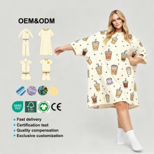 Sustainable Lyocell Women's Loungewear Set Premium Tencel Soft Sleepwear Custom Print Private Label Plus Size Nightdress