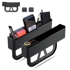 52W Car Seat Gap Filler with Type C USB Fast Charging Port Organizer Console Side Storage Box Between Seats