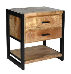 Premium Quality Solid Wood Metal Bedside Nightstand