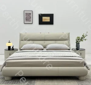 Muebles de hotel y hogar para dormitorio con patas de metal elegantes y simples, con marco de madera interior y tela de microfibra de cuero PU Bed-Mxt-150