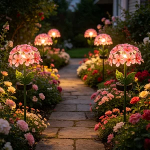 Outdoor Hydrangea Solar Garden Lights Waterproof Landscape Stakes For Yard Path Patio Decoration Night Illumination