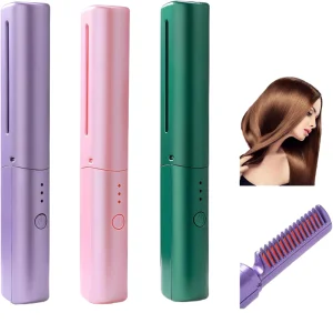USB-Powered PTC Fast Heating Multi-Temperature Steam Straightener &amp; Mini Curling Iron Grooming Brush Set for Men Women Household