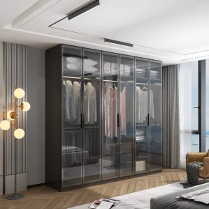 Solid Wood Wardrobe for Bedroom with Glass Door Modern Light Luxury Corner Cloakroom Storage Cabinet Combination Wardrobe
