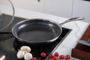 2024 Best Selling Cookware Tri-Ply Stainless Steel Ceramic Honey Comb Non-Stick Pfoa &amp; Pfas Free Frying Pan