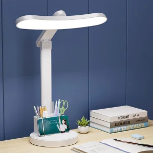 LED Table Lamp with Clock USB Charging Three-Color Temperature Pen Holder Stand Function Reading and Writing Desk Lamp