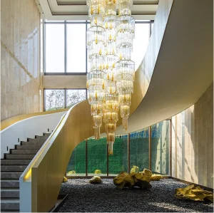 Villa Stairlamp Hotel Lobby Gold Long Chandelier