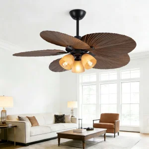 Tropical Fandelier Boho Style 52 Inch Ceiling Fan with Light and Decorative Palm Blade Coastal Design OEM Supplier