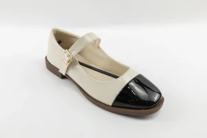 Beige and Black PU Ladies Flats
