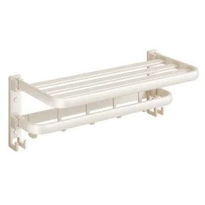China Bathroom cream white foldable bath towel holder with hooks Factories, Suppliers