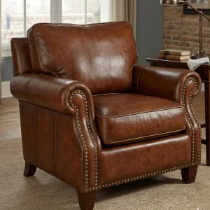 Comfortable Genuine Leather Armchair Classic Accent Sofa