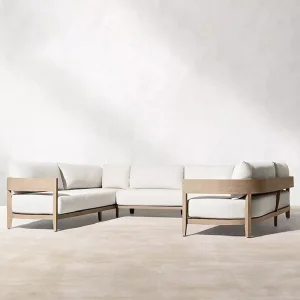 2023 New Modern Teak Wooden Hotel Sofa Outdoor Sofa Set Sectional Chaise Lounge Garden Set
