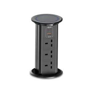 EU/US/UK Universal 15W Wireless Charger Motorized Pop Socket Hidden Table Kitchen Worktop Power Strip Outlet 15A Rated Current