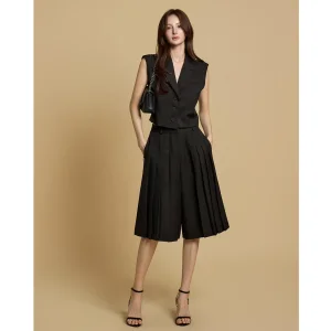 Novas Roupas de Verão Femininas Personalizadas Blazer Sem Mangas com Gola Lapel, Acompanhado de Shorts Plissados
