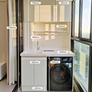 China Factory Outlet Modern Style Laundry Cabinet Home Furniture Custom High Gloss Waterproof Laundry Room High Quality Storage Sink Cabinet