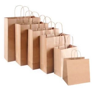 Biodegradable Recyclable Custom Takeout Food Packaging White Kraft Paper Bag Digital Printing Cotton Rope Handle Supermarket