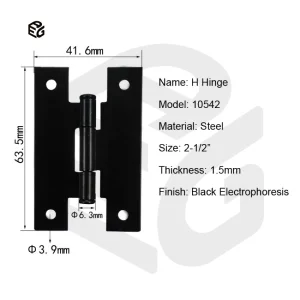 1.5mm Black Electrophoresis Steel H Hinge 2-1/2" for Shed Door/Window Shutter