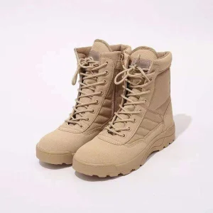 Zipper Lace-up Non-Slip Wear Resistant Desert Khaki Hiking High Top Tactical Boots