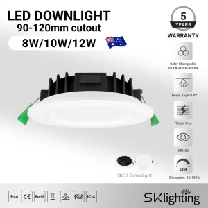 Australia Ultra Slim LED Downlight CE SAA IC-4 IP44 Recessed Dimmable Light 90mm Cutout 8W 10W 12W Dimmable 3CCT Spot Downlight