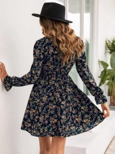 Vestido mini de ladies impreso a medida con cinturón, ropa de playa floral suelta, vestido casual de manga larga para mujeres de talla grande