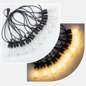 Luz de cadena solar decorativa de bombilla de filamento para patio exterior y jardín