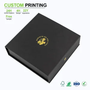 Rigid Custom Boxes Magnetic Gift Box Square For Small Business Packaging Box Black Gift Book Shaped Box With Recycled Material