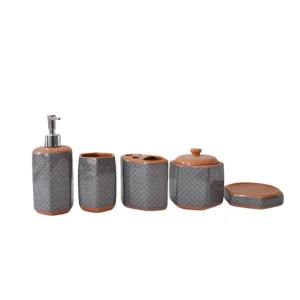 jiashun Gray & Orange Geometric - Patterned Stoneware Bathroom 5 - Piece Set Supplier, Products
