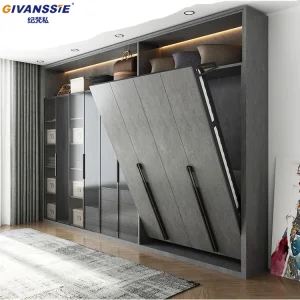 Custom-Made Wooden Murphy Bed With Wardrobe