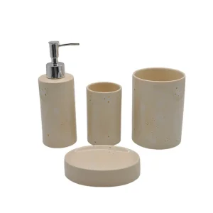 China Cream - Beige Subtle Floral Stoneware Bathroom 4 - Piece Set Manufacturer, Factories
