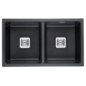 33" Double Single Bowl Undermount Quartz Stone Black Kitchen Sink