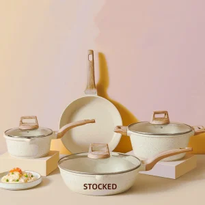 Lovfe 7 Piece Premium Kitchen Pots Maifanite Coating Nonstick Induction Saucepan Cookware Set