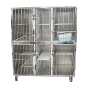 Unique 4 Spaces Stainless Steel Cat Contention Cage with Mute Sticker, Sliding Mute Door Lock and Two Floors