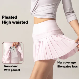 Women High Waisted Pleated Tennis Skort Quick Dry Athletic Sports Skort With Pockets
