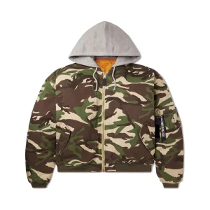 OEM Custom Oversized Camouflage Hooded Bomber Jacket