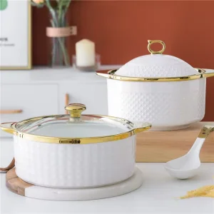 Wholesale Kitchen White Casserole Saucepan Stockpot Porcelain Coated Cooking Cookware Set Ceramic Soup Pot With Handle and Lid