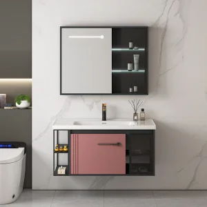 Modern Creative Wall Mounted Bathroom Furniture Waterproof Solid Wood Vanity LED Mirror Cabinet Eco-friendly for Villa Hotel